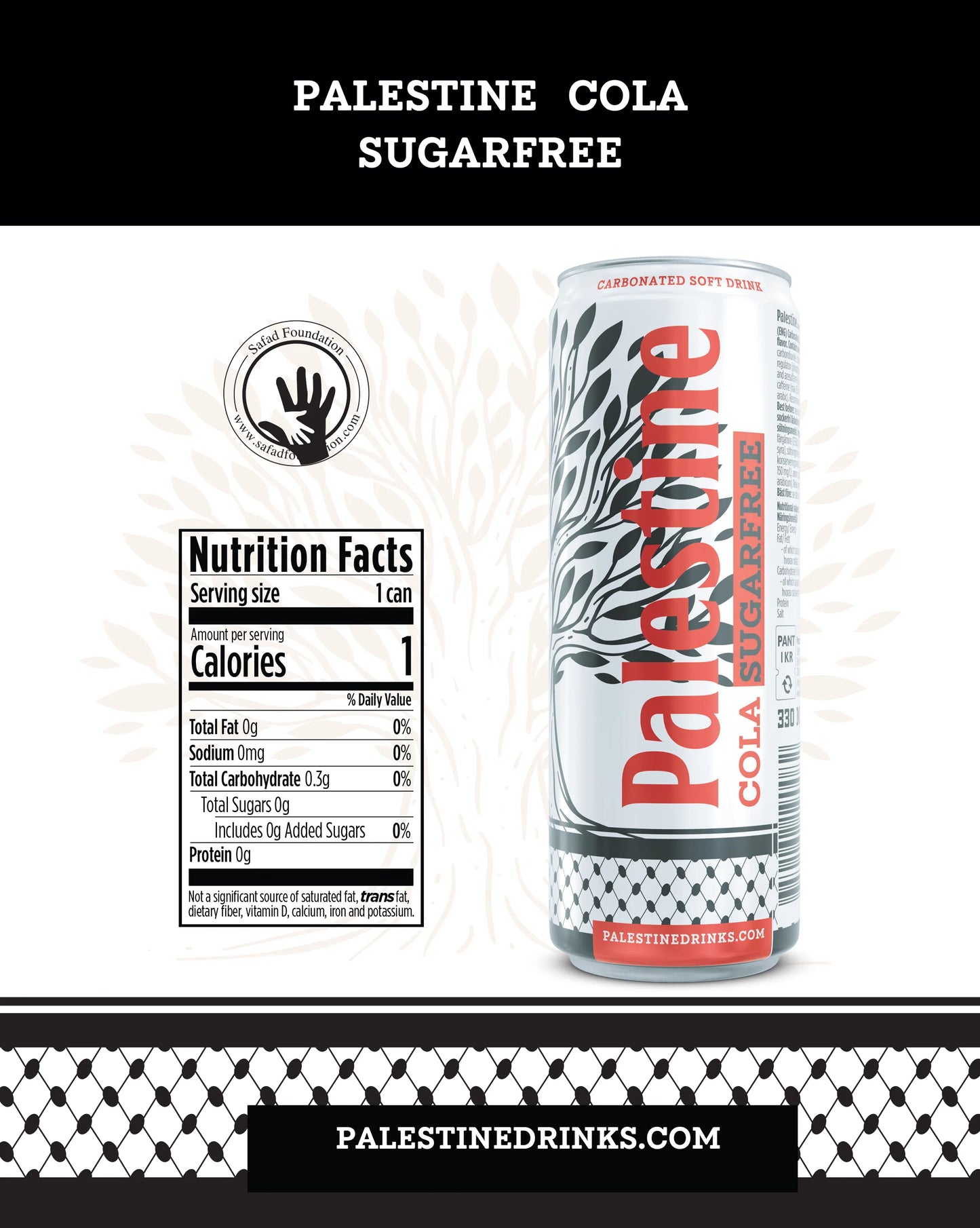 Palestine Cola Flavor Sugar Free Carbonated Drink – 330ml