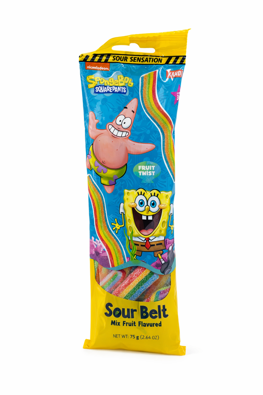 SpongeBob Sour Belt Candy – Mixed Fruit Flavor - 75g (Imported from Turkey)